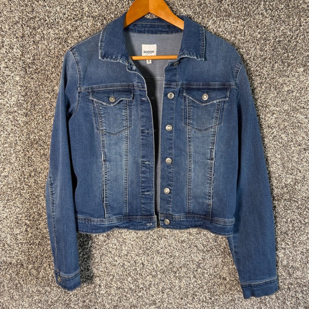 Kensie Jeans Womens Medium Indigo Denim Trucker Jacket Blue Stretch Size M